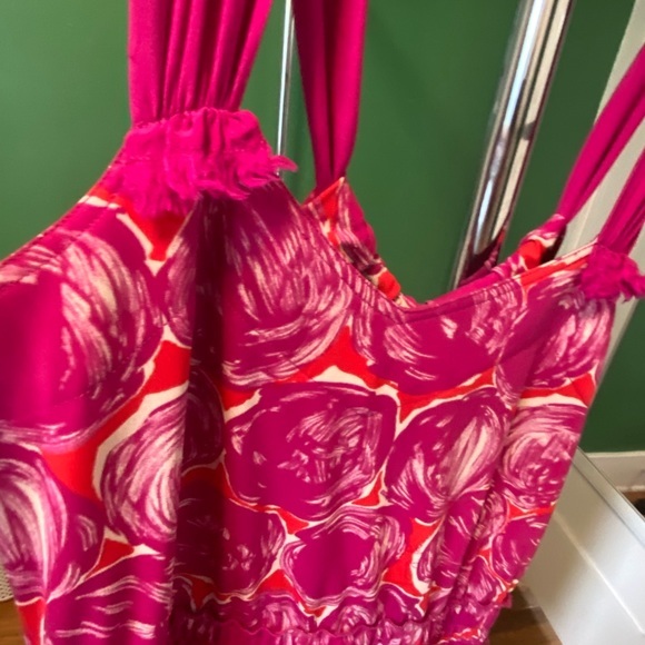 Adorable & Versatile Magenta Pink 🌸Floral Strapless Neck Tie Tory Burch Dress - Picture 11 of 15